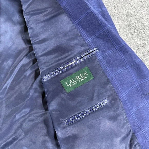 Lauren Ralph Lauren 48L Navy Blue Windowpane Sports Coat Blazer Suit Jacket - Picture 4 of 6
